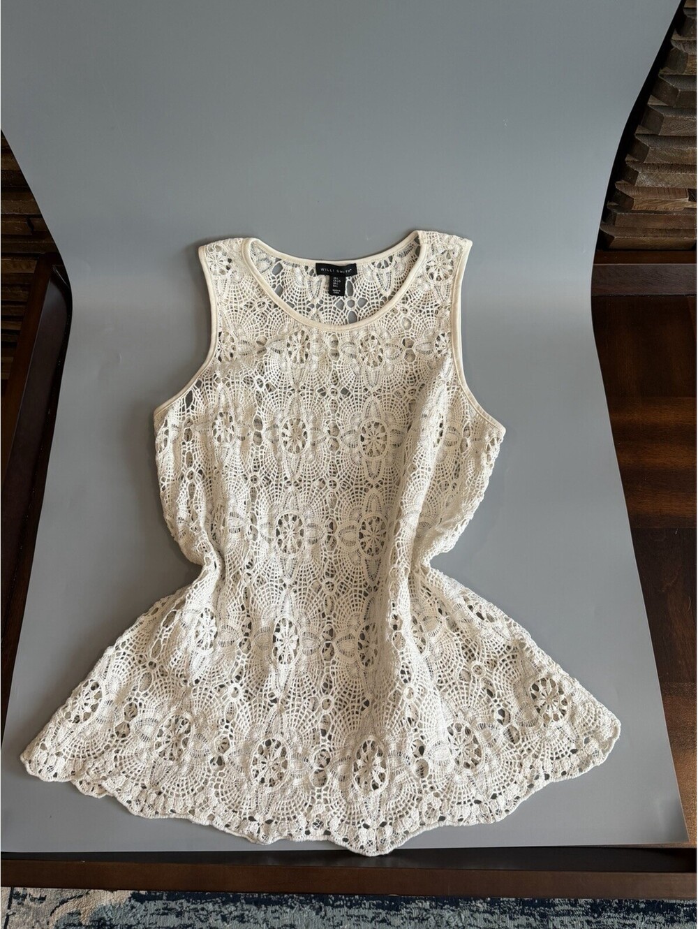 WILLI SMITH BEIGE CROCHET TANK TOP LARGE - Cottage Boho Bohemian Festival Summer